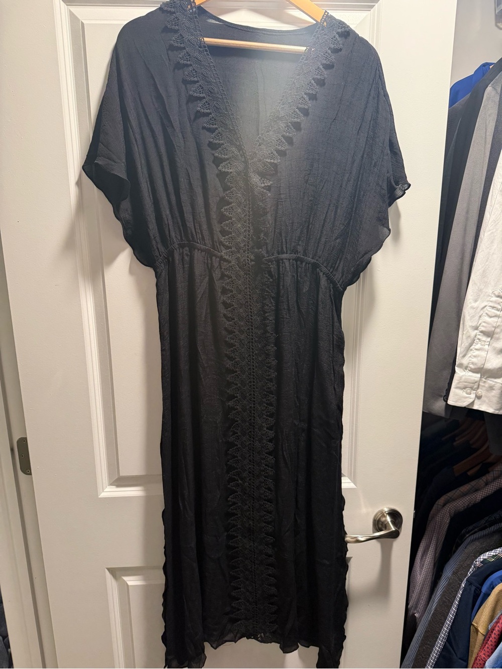 Black Crochet Trim Maxi bathing suit cover up